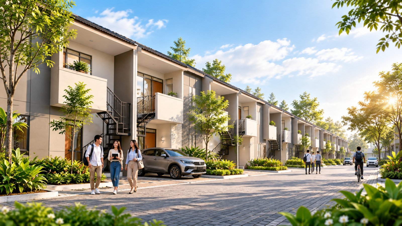 Konsep New Palm Town House dua lantai untuk hunian pemilik dan area kos di Jababeka