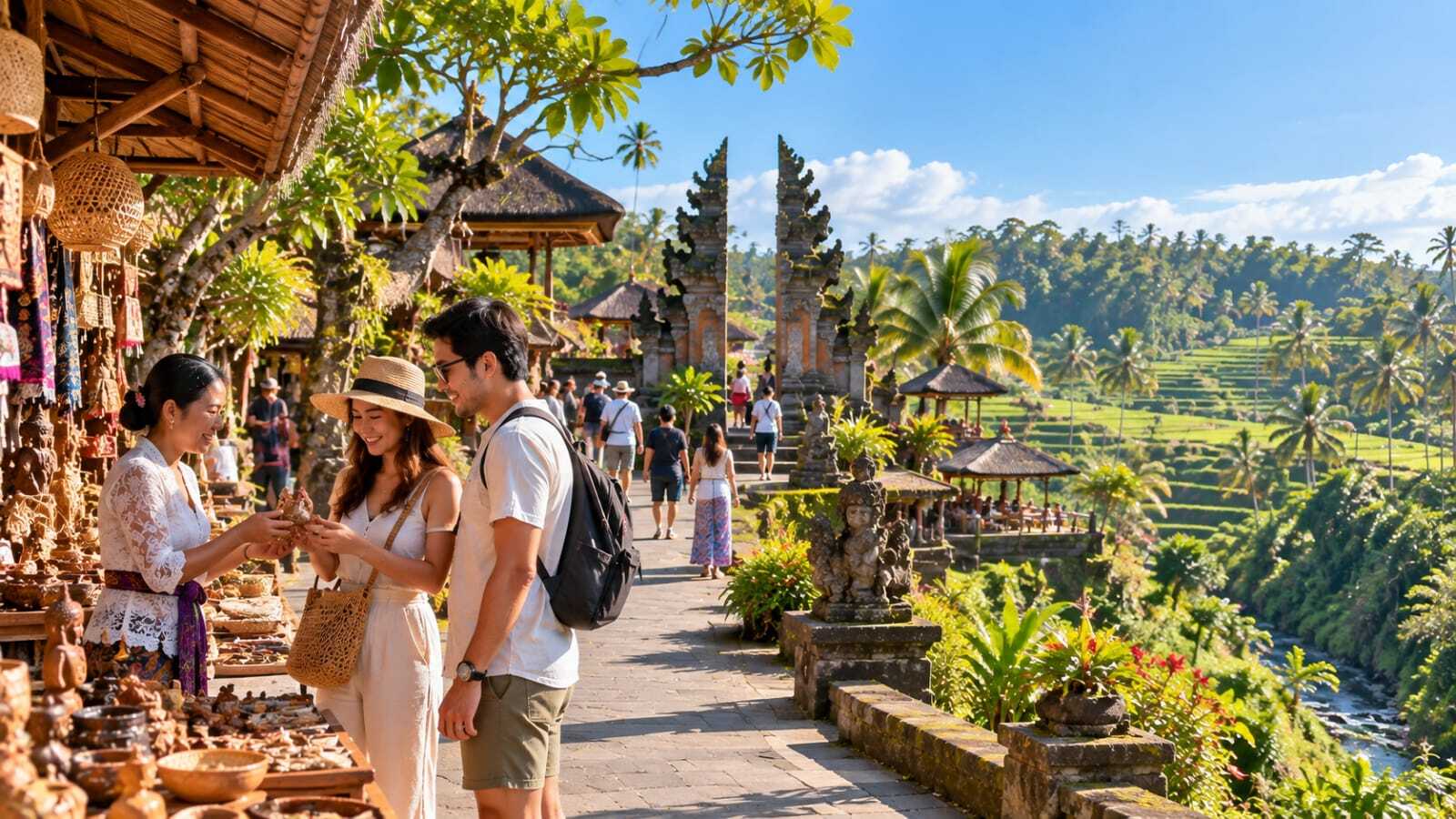 Kawasan tropis Gianyar, Bali, dengan jalan dan lingkungan hijau sebagai ilustrasi potensi investasi tanah di Siyut.